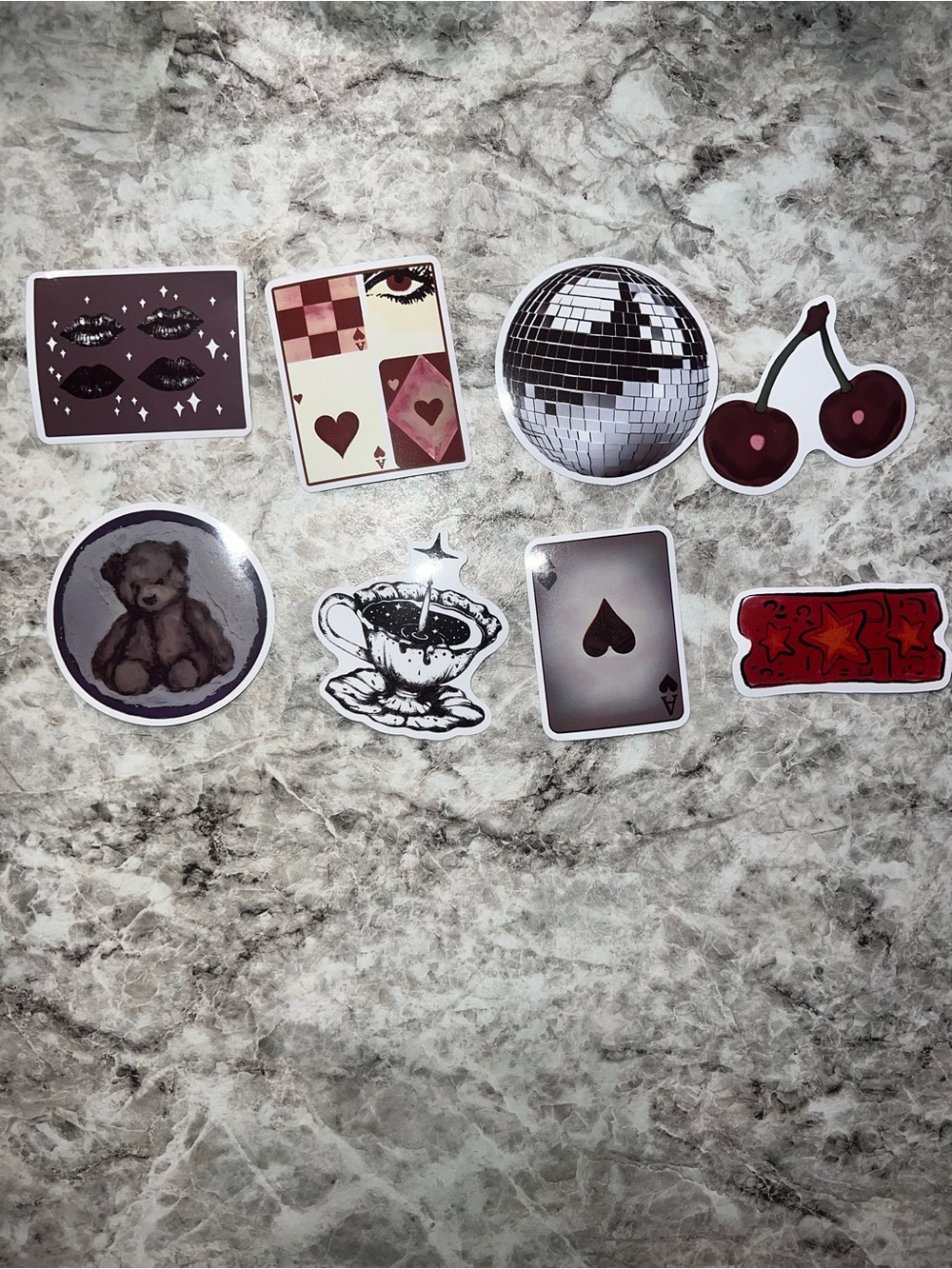 3 for $12 Decorative Sticker Set in Maroon & Black